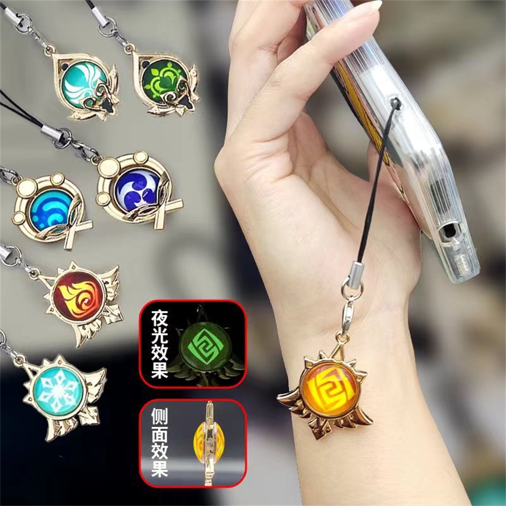 Game Genshin Impact Keychain Luminous 7 Element Double-Side Glass Pendant Weapons Eye Of Original Keyring Phone Charms Souvenir