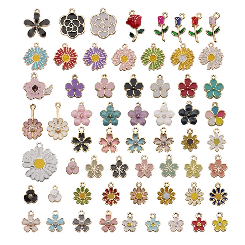 Mixed 60 DIY Decorative Flowers Alloy Drop Oil Pendant Pearl Five Faces Cherry Blossom Earrings Earrings Necklace Pendant