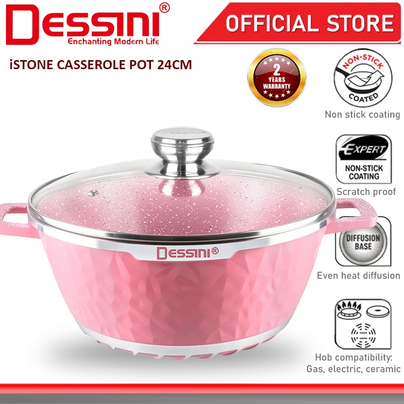 DESSINI ITALY iSTone IST-24 Granite Die Cast Aluminium Non Stick Casserole Pot Bowl Deep Fry Pan Cookware Tool (24cm)