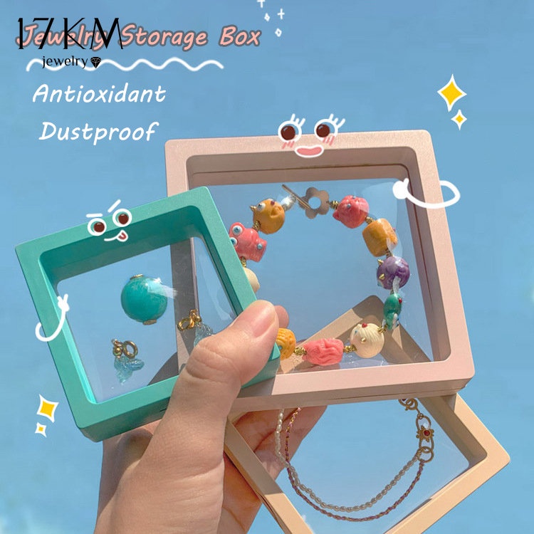 17KM Colorful Jewelry Box Antioxidation Organizer Floating Frame 3D Display Rings Bracelet Necklace PE Film Seal Storage Box