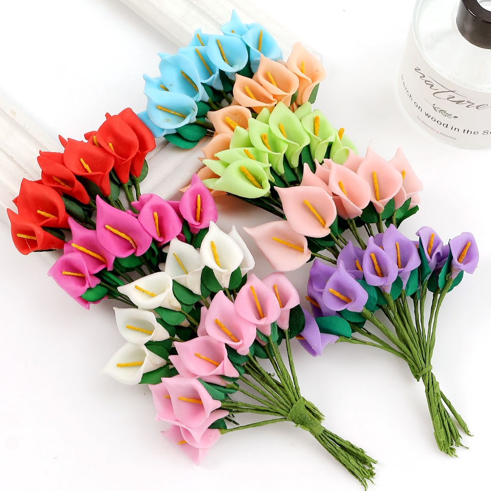 12Pcs/Bouquet Calla Lily Artificial Flowers Foam Fake Flowers For Home Decor Wedding Decoration Craft Garland Accessories