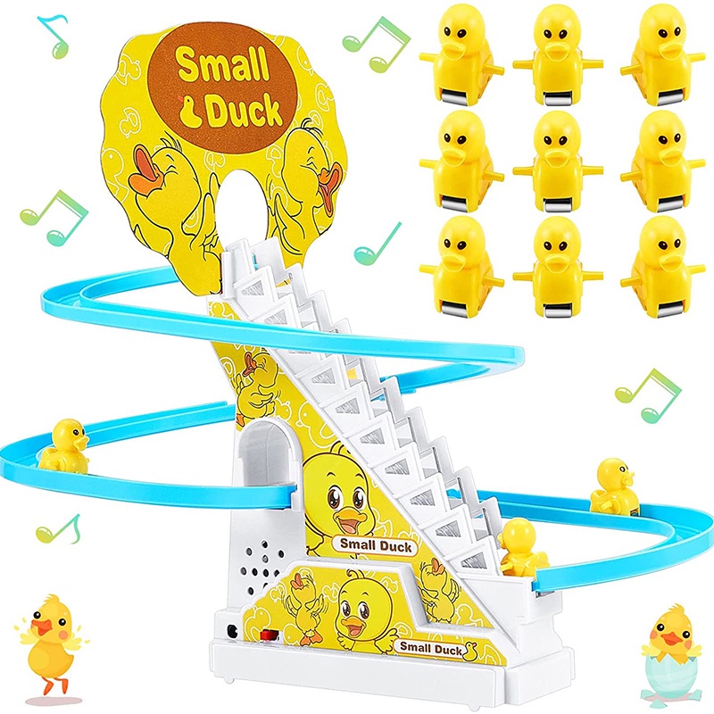 Funny Baby Toys Electric Duck Track Slide Toys Boys Girls Ducks Climb Stairs Toy Baby LED Lights Music Roller Coaster for Kids