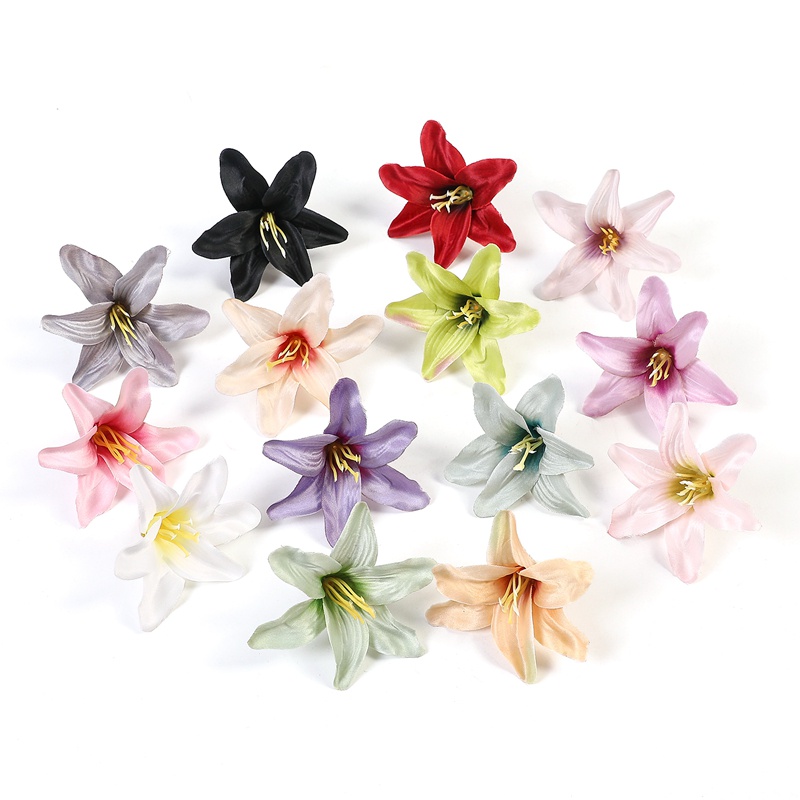 1PC  Artificial Lily Flowers Head Silk Beautiful Fake Flower For Home Room Decor Wedding Decoration DIY Cake Crafts Headdress Accessories