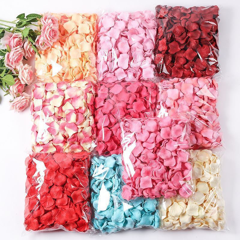 Xinyue 1000pcs Rose petals Non-Woven Bunga Rose Hiasan Fabric Stacked Simulation Petals Artificial Flower Wedding Confetti Party Event Decorations Petals Fake Rose Petals Flower仿真花瓣