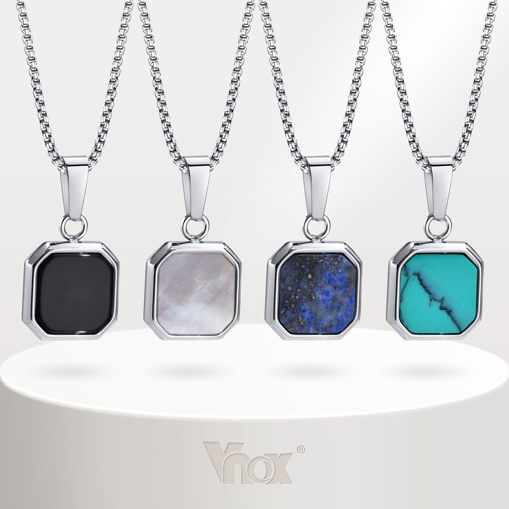 Vnox Luxury Royal Necklaces for Men, Gold Lapis Lazuli Necklace, Tiger Eye Stone Necklace, Black Enamel Pendant Boy Jewe