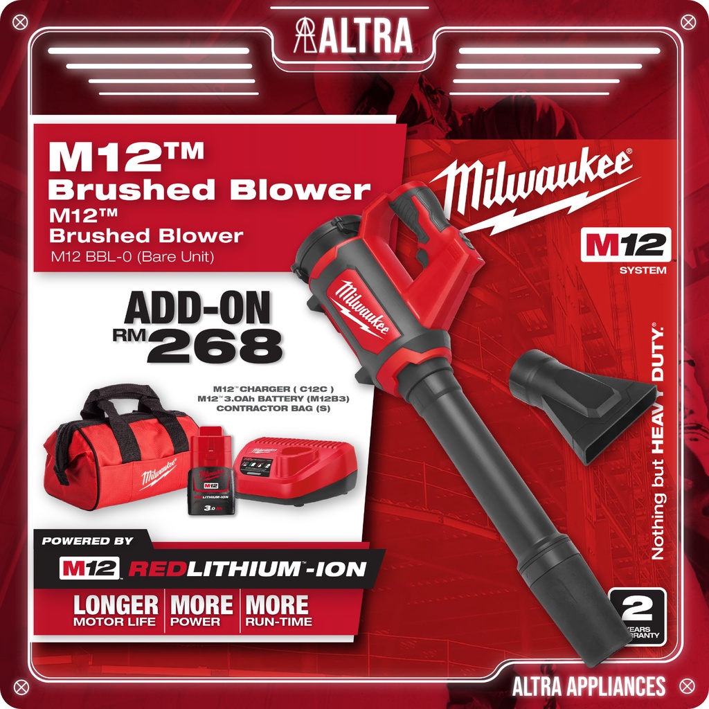 Milwaukee M12 BBL Brushed Blower / Compact Blower / Cordless Blower ...