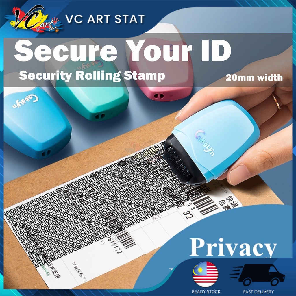 VC Art Security Stamp Roller Guard Your ID Privacy Cover Eliminator Seal Portable Self-Inking Identity Theft Protection