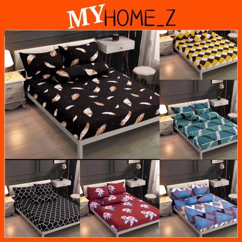 MYHZ_ #2 Premium Quality Bedsheet 4in1 King Queen/2in1 Single Cotton Fitted Bedsheet Set Cadar Getah Keliling Sarung