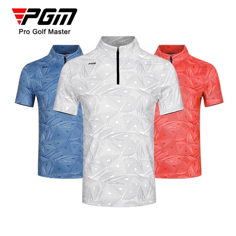 PGM Golf short sleeved men T shirt fabric stretch breathable printed casual sport light thin turtleneck athletic apparel kemeja lelaki