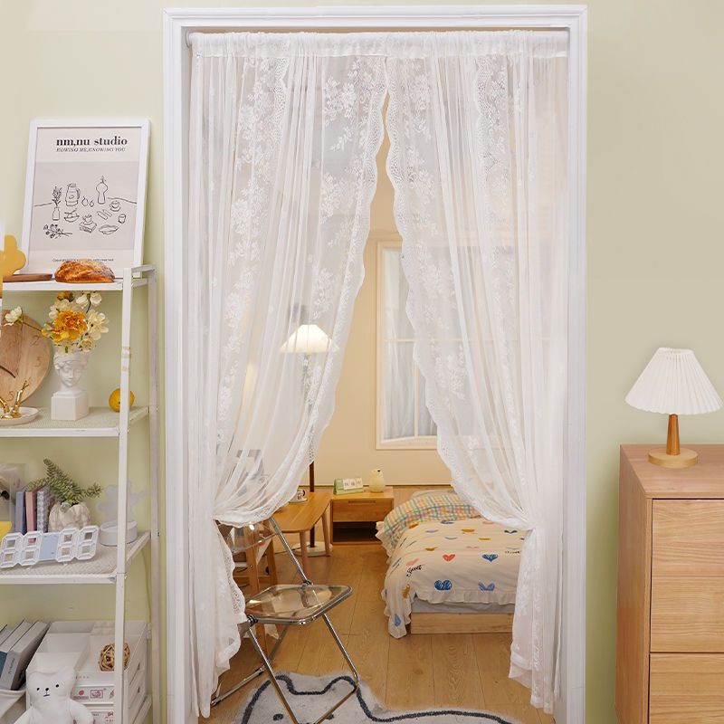 【Spot goods】❤️French lace gauze door curtains without punching, split gauze curtains, inset style bedroom privacy partition, curtains, shielding fabric, and telescopic rods