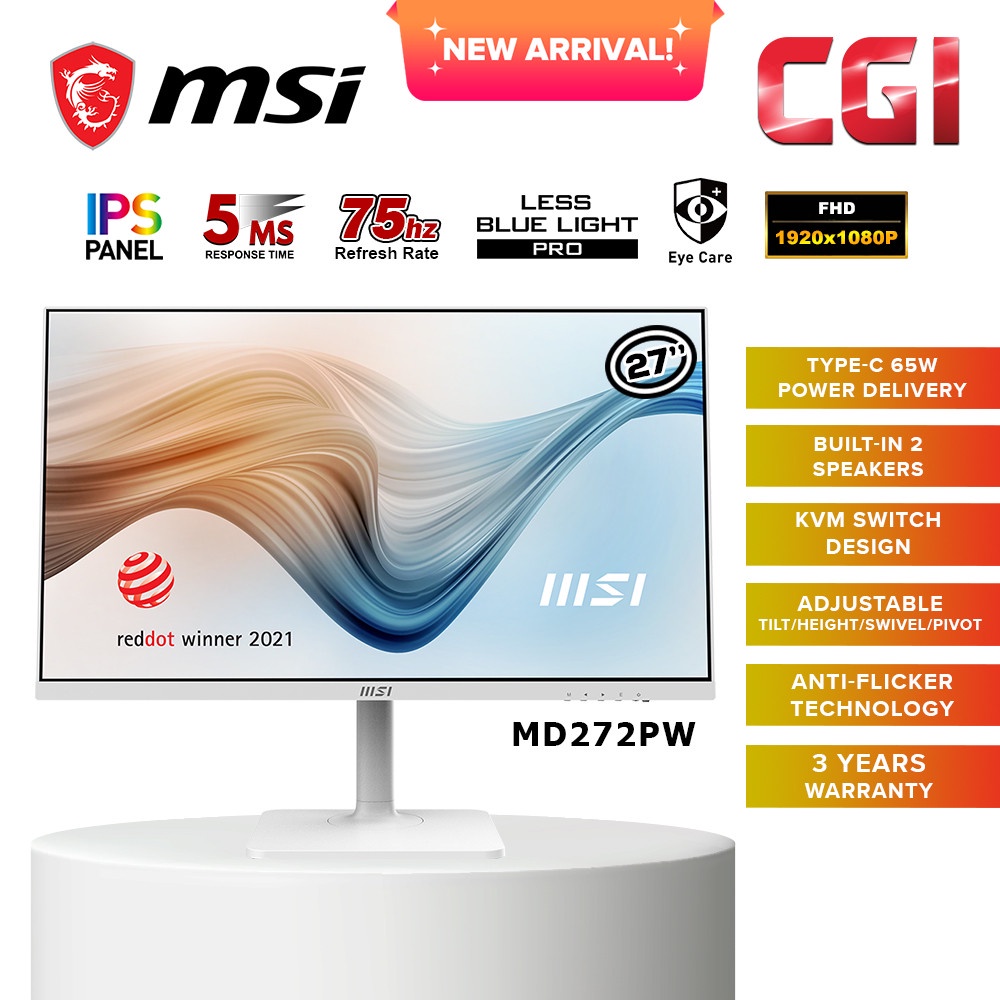 MSI 27" MD272PW 5ms 75Hz IPS Type C Productivity Monitor with Builtin
