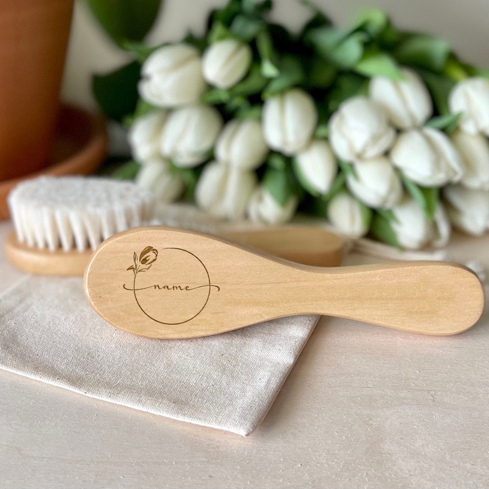 Custom Name Baby Hairbrush Wood Brush Personalized Baby Grooming Tools Keepsake Gifts