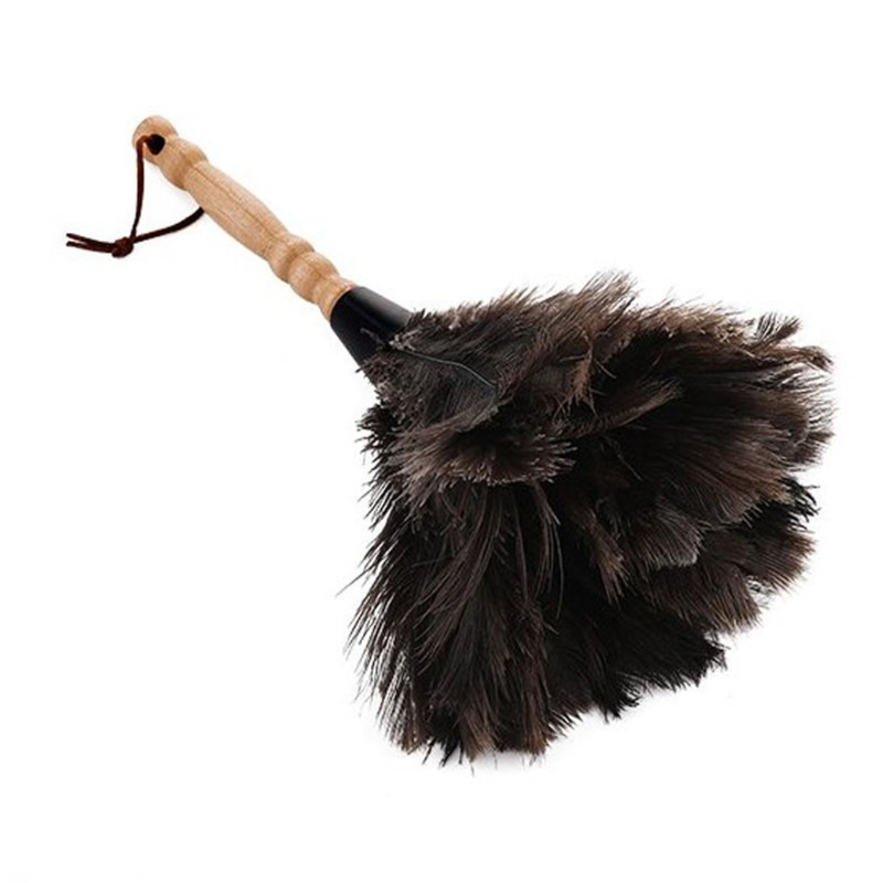 SC Household Natural Fluffy Ostrich Feather Duster with Handle Eco-Friendly Dust Brush Handheld Cleaner