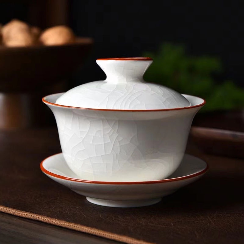 Only three elder brother kiln tureen individual hi哥窑三才盖碗单个高档功夫茶具冰裂中式大号家用泡茶碗不烫手茶杯2.10