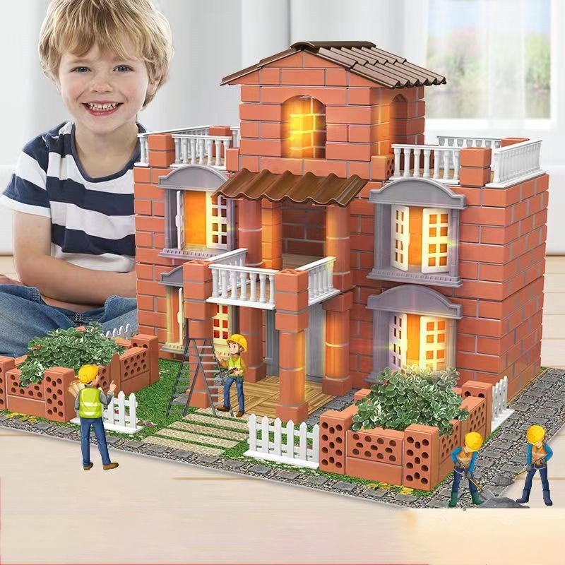 House toy DIY Dollhouse Building Model brain game Simulation Cement Reusable Mini Pile Up Brick Assembly Model Building Blocks Kid Constructor Toy Gift