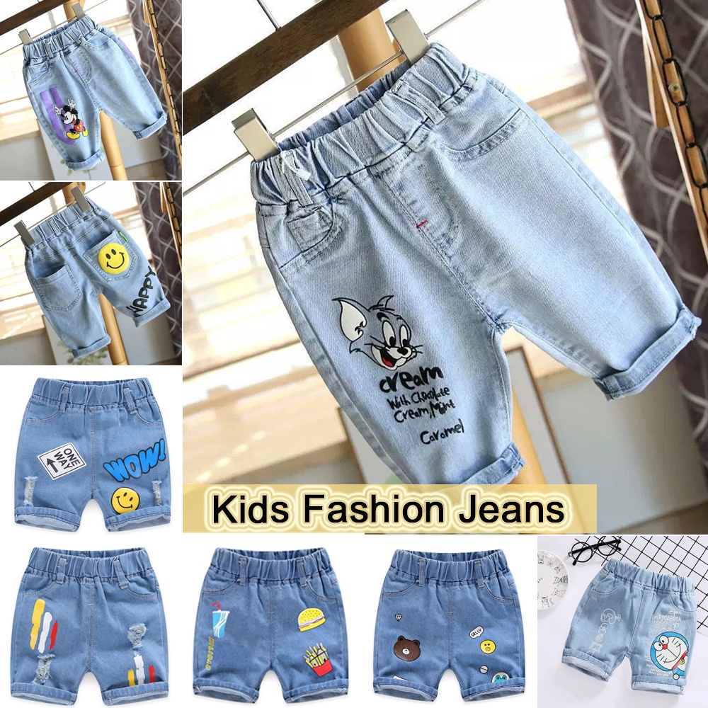 1-11 Years Summer Kids Jeans Boys Shorts Cartoon Cute seluar jeans budak lelaki Baby Girl Pants Korean Fashion Pattern Cotton Soft Children Shorts