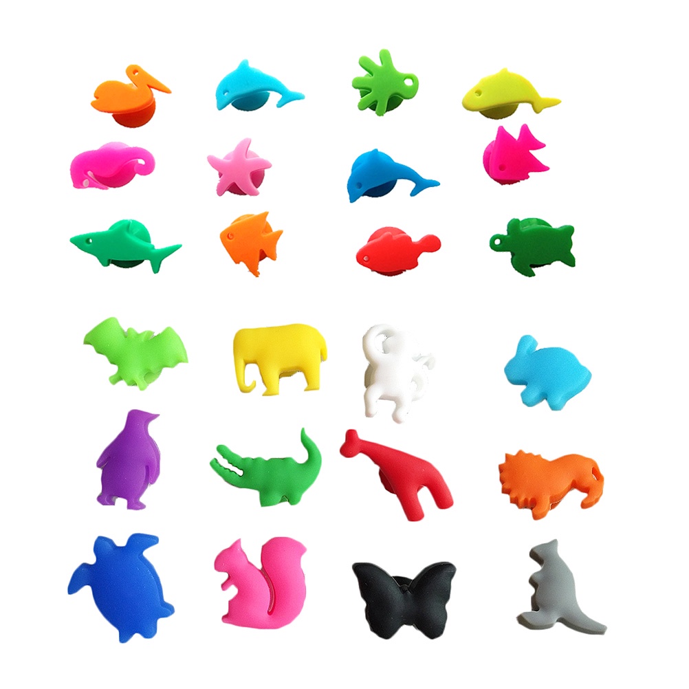 Ready Stock 24pcs Silicone Wine Glass Markers Sea Animals and Land Animals Wine Identifier Drinking Cup Sign