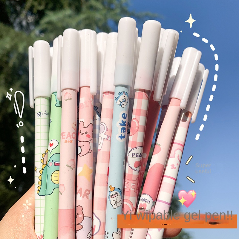 [Limited Time Discount] Erasable Neutral Pen Cute Cartoon Ins Carbon Water Pen Hot Erasable 0.5 Blue Full Needle