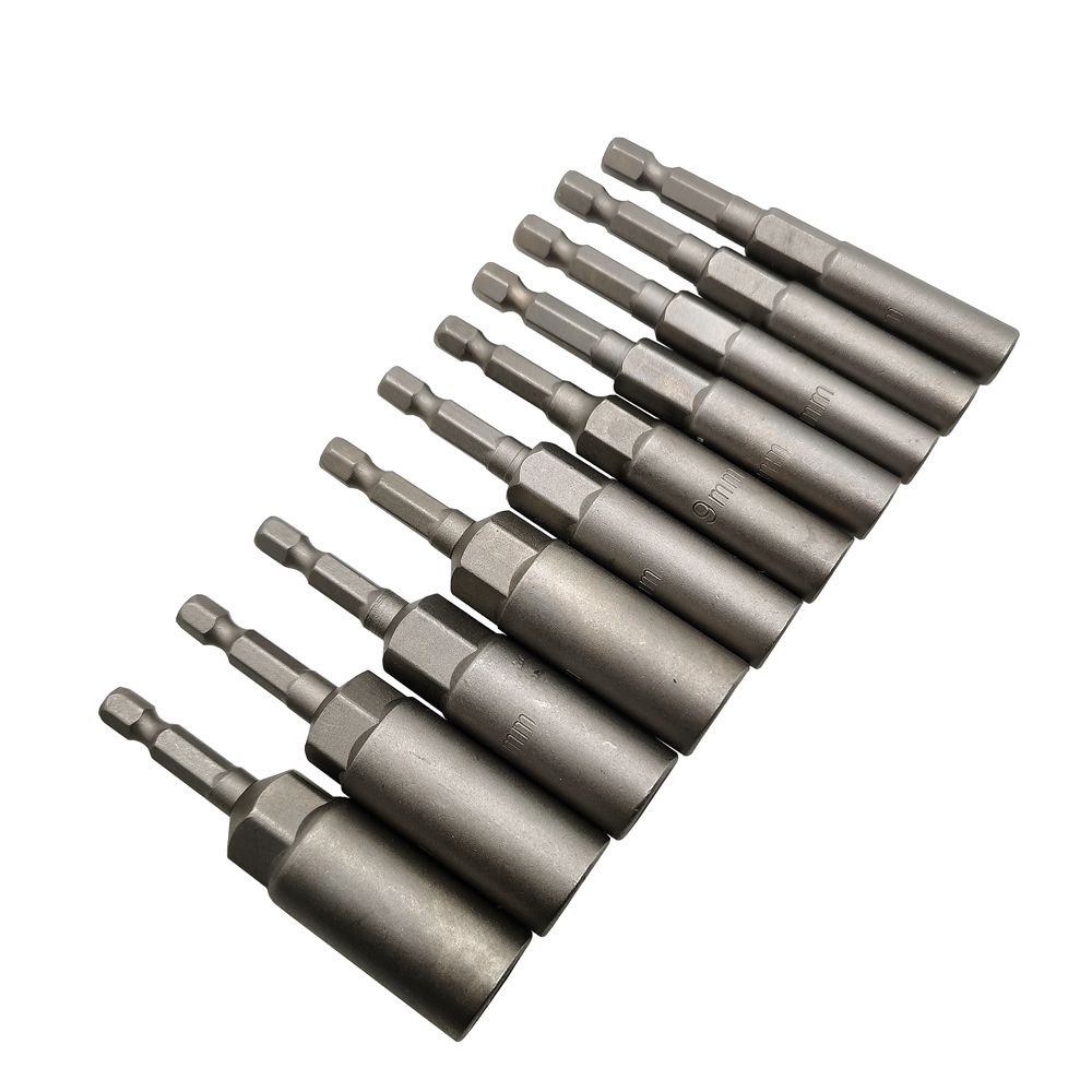 Krachtige 10Pcs 80mm Length Electric Power Magnetic Screwdriver Nut Driver Set Impact 1/4" Hex Shank Metric Wrench Socke