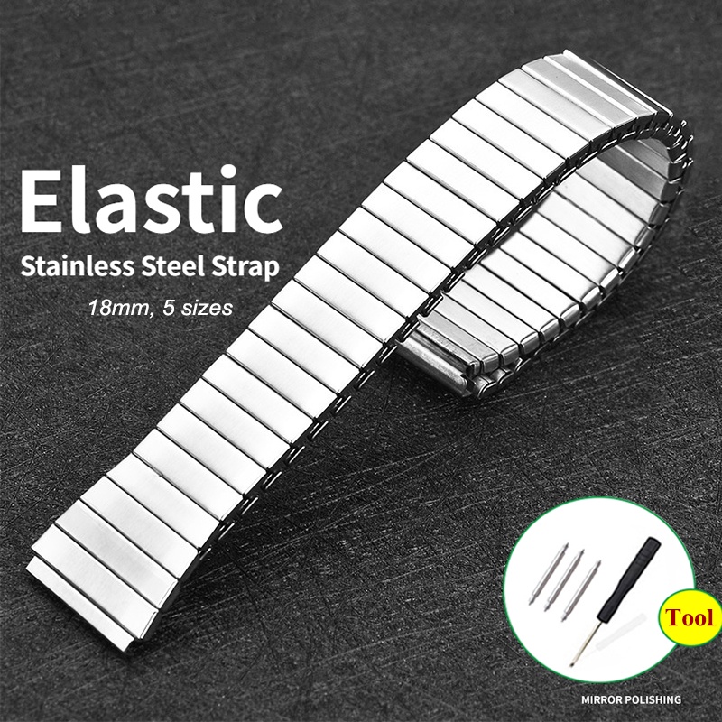 Solid Elastic Stainless Steel Watch Strap 18mm Smart Watchband Replacement Stainless Steel Watch Band Polished Metal Watchband Watches Accessories