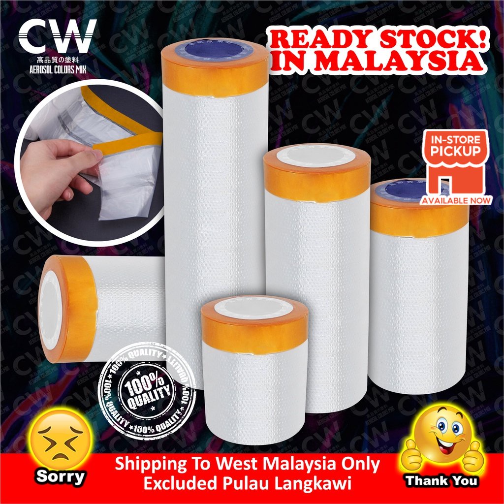 Pre-Taped Masking Film 30 - 300cm for Auto / Furniture Body Painting, Protective Covering, Dust Protection, Spraying