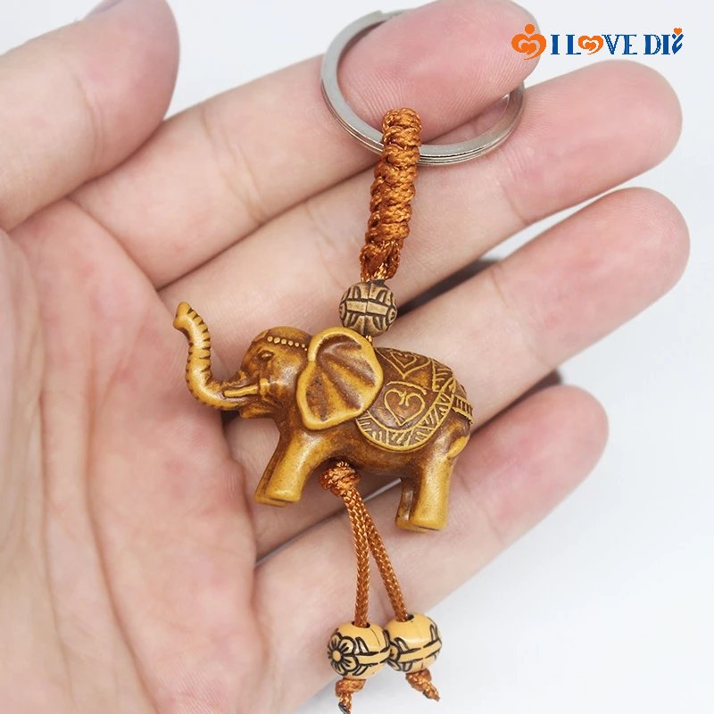 Women Men Lucky Elephant Pendant/ Handmade Carving Animal Elephant Religion Keychain Jewelry Accessories