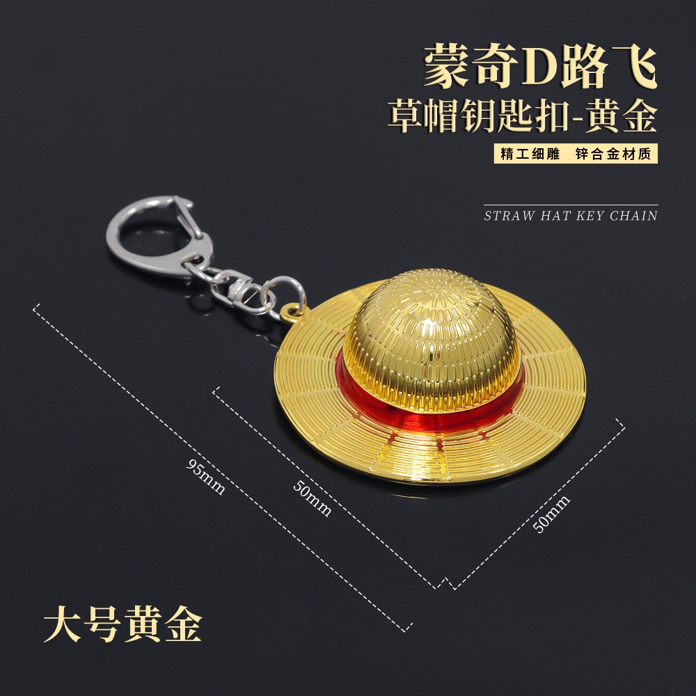 Ready Stock Promotion One Piece Anime Merchandise Luffy Golden Straw Hat Keychain Onepiece Metal Pendant Gift