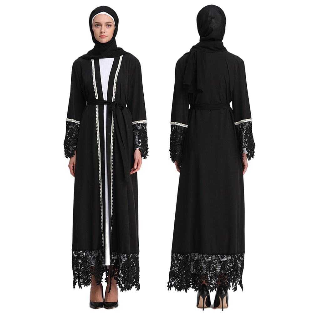 Quality Essential baju raya 2023 Abaya cardigan dress lace putih muslimah jubah Dubai white black Wedding/Engagement/... - Image 5