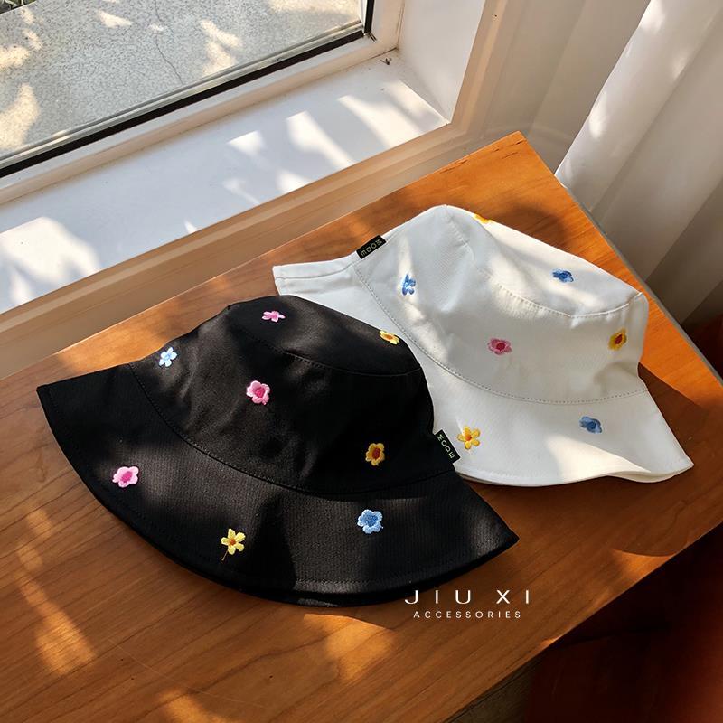 Spring Summer Style Sunshade Big Brim Hyuna Flower Bucket Hat Embroidery Cute ins Travel Vacation Sunscreen Female