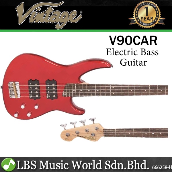 Vintage V90CAR Reissued Series Basswood Body Bolt On Neck Electric Bass Guitar Candy (V90 CAR) Apple Red