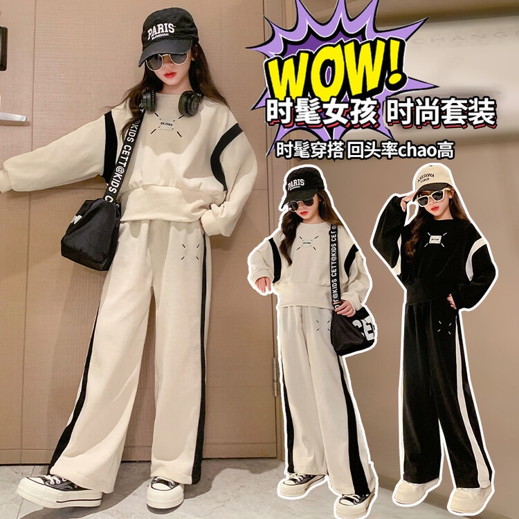 [ML] 120-170cm Girls' Suit New Style Spring Western Style Korean Version Influencer Spring Casual Children's Clothing Girls Sports Two-Piece Suit