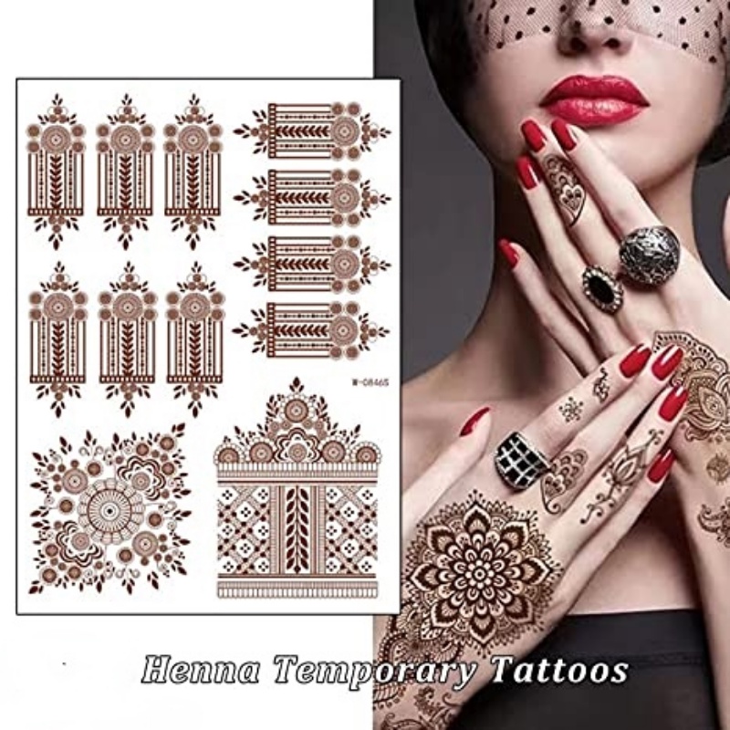 Brown Red Bridal Henna Temporary Tattoo Sticker Lace Flower Mandala Waterproof Wedding Party Festive Temporary Tattoo Decoration For Lady Girls