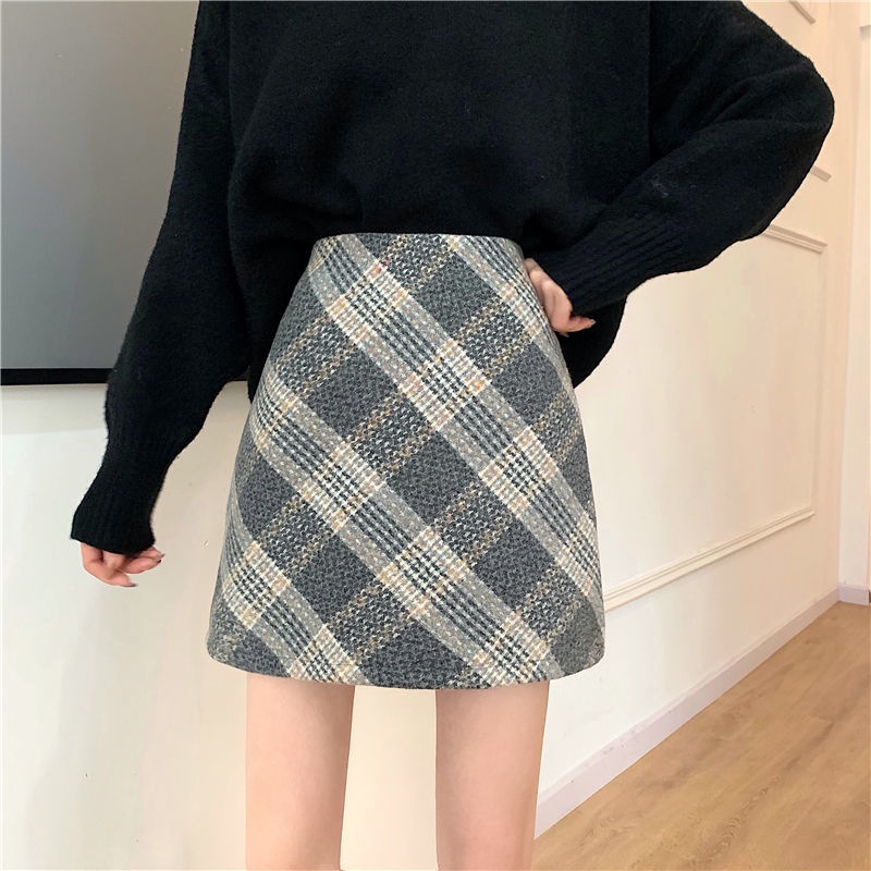 Plaid Skirts Womens Autumn Winter New Jk Style Versatile Loose High