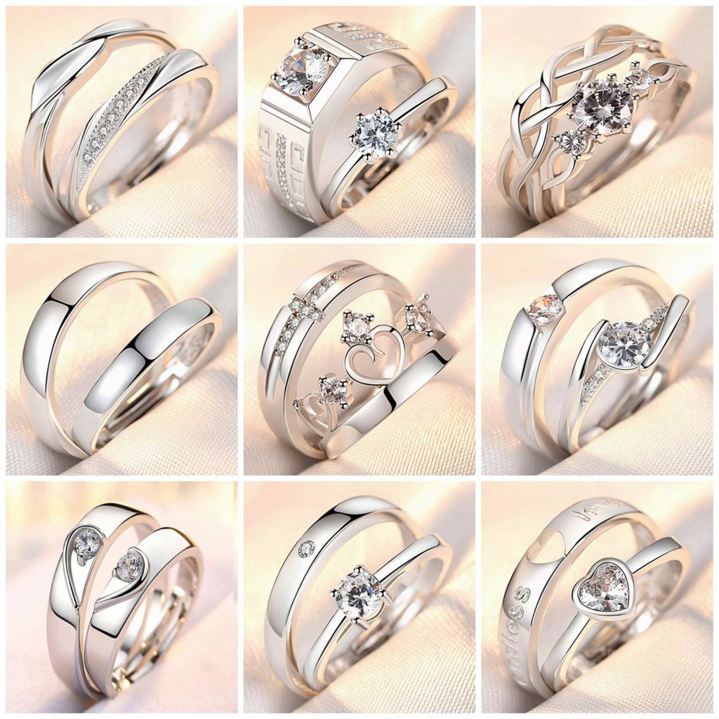 Simulation Diamond Ring Love Pair Men Women Simple Fashionable Temperament Korean Version Crown Zircon Open Wedding Couple