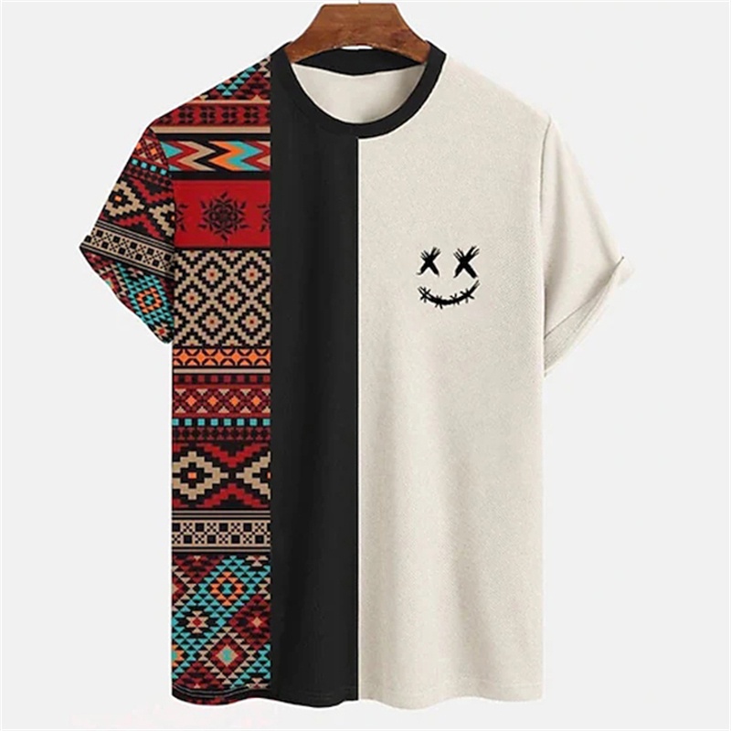 Vintage Men's T-shirt Striped 3D Short Sleeve Tops Tees Fashion Harajuku Print T Shirt Oversized Streetwears Loose Male Clothing