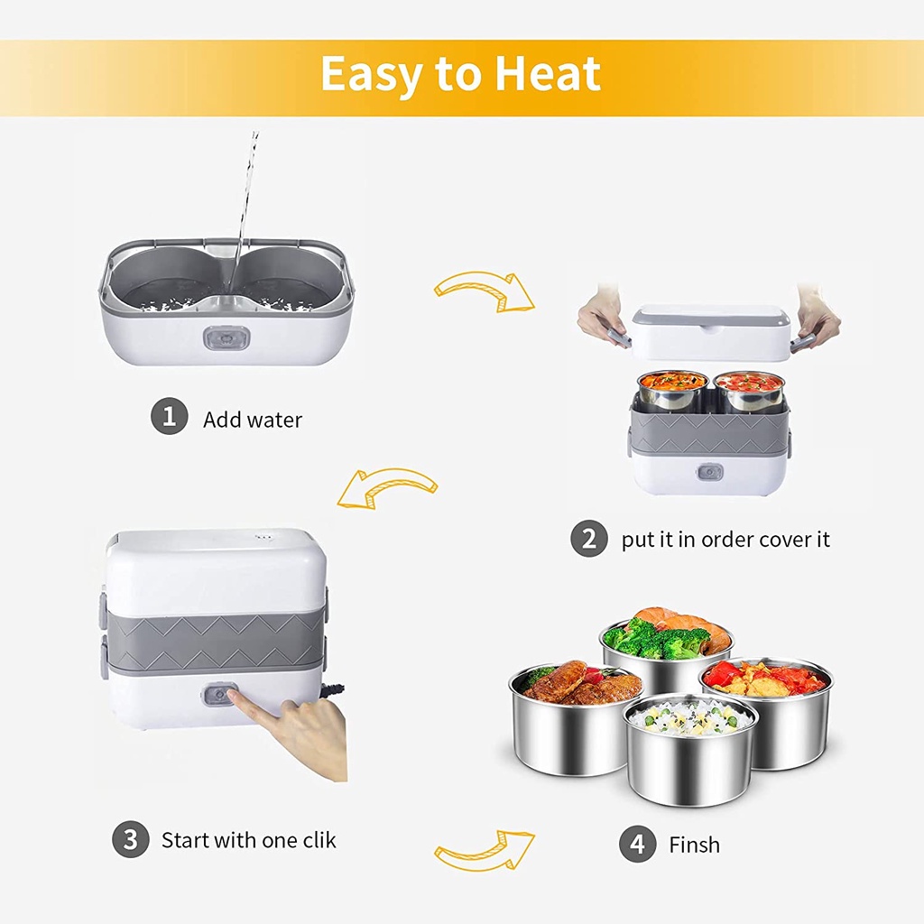 Portable Electric Food Warmer  Mudah Alih Lunch Box  Food Container Home Office Self Heating Lunch Box Stainless Steel