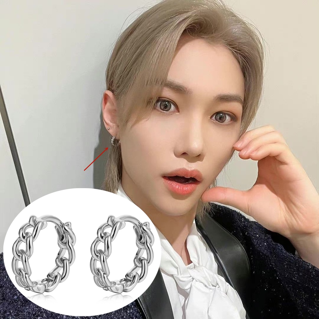 Kpop Stray Kids FELIX Same Personalized Chain Earring Simple Twist Hoop Earrings Korean Fashion Jewelry