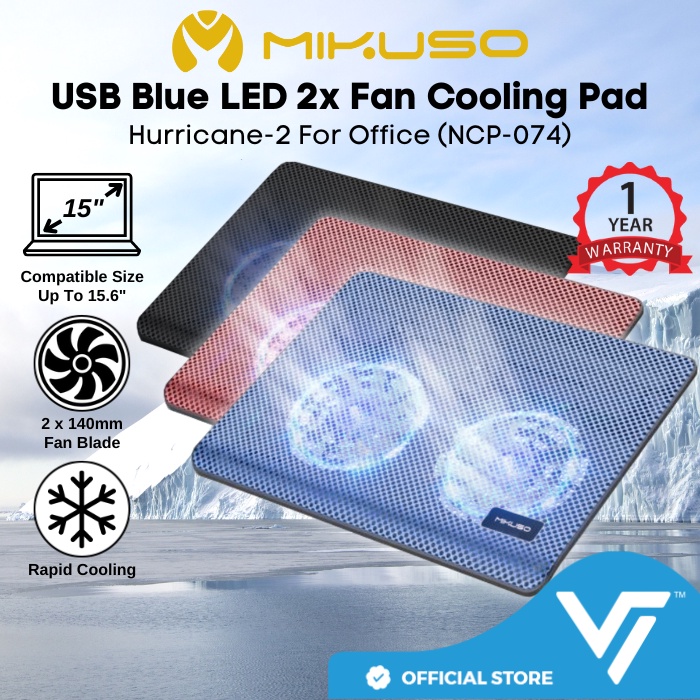 MIKUSO NCP074 10"15" Colorful Cooler Pad Silent LED Fans Laptop Leptop Kipas Air Cooling