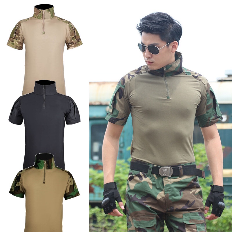 Army Tactical Combat Shirt Military Uniform Tops Camouflage Camping Hiking Men Breathable Camouflage Short Sleeve T Shirts