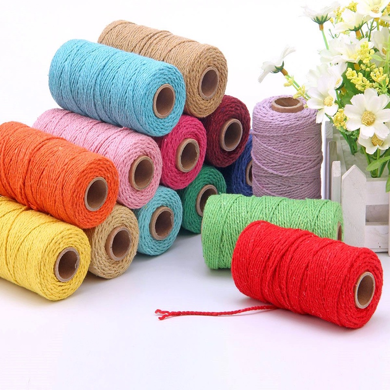 Macrame Cotton Rope 2mm 100m Handmade ColorFor Gift Packaging Thread Tapestry DIY Handicraft Cotton Yarn Accessories Weaving