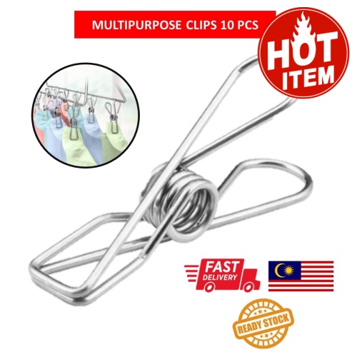 Multipurpose Clip 10 Clips Stainless Steel Cloth Pegs Metal Clip Laundry Pengepit Pelbagai Guna