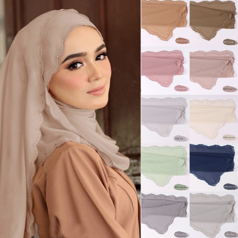 Xinyue Lace Chiffon Shawl Tudung Sulam Shawl Lace Veil Sulam 4 Edge