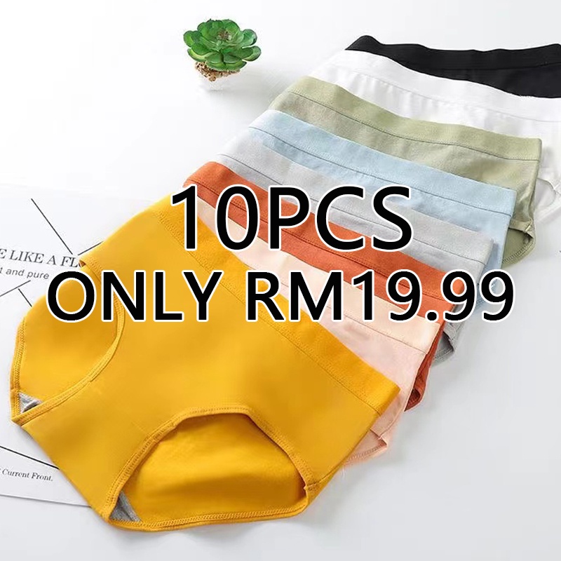 10PCS Japanese Cotton Panties Mid Waist Underwear Women Plus Size Briefs Seluar Dalam Wanita Ladies Breathable Underpants