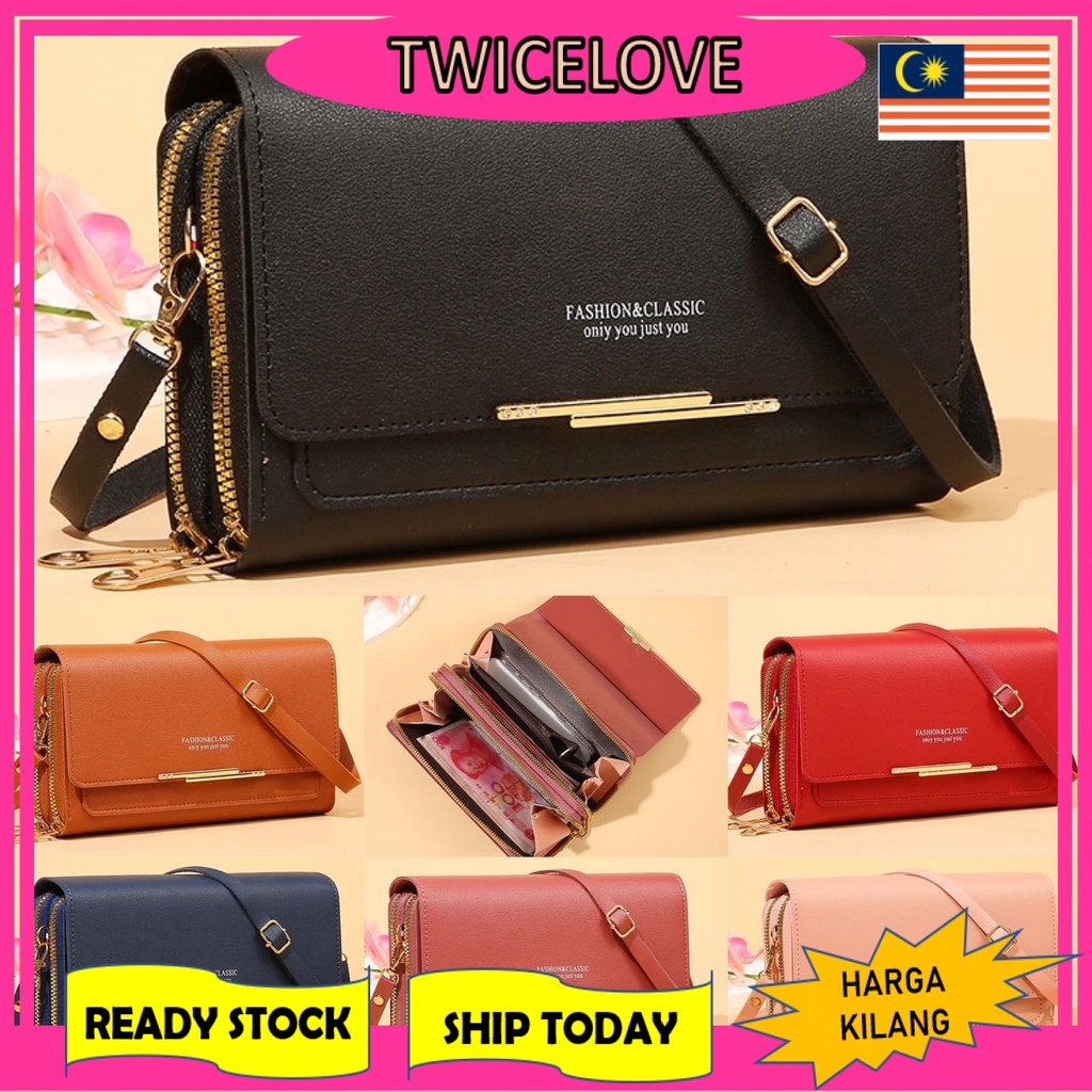 READY STOCK⭐ TWICELOVE Women's wallet Korean version large capacity multifunctional sling clutch mobile phone bag
