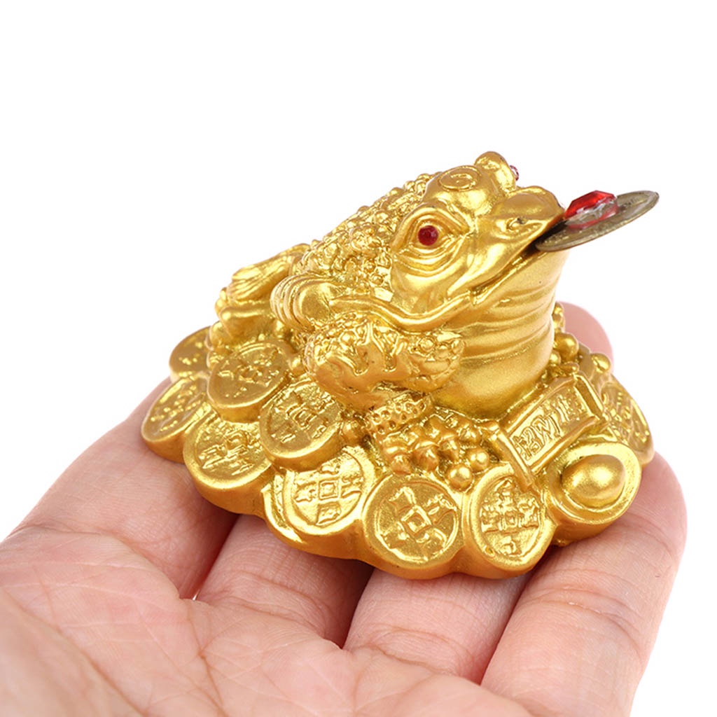 Lucky Chinese Feng Shui Ancient Coin Toad 3-leg Money Frog Figurine Desktop Decorative Ornament for Home Office Table Decoration