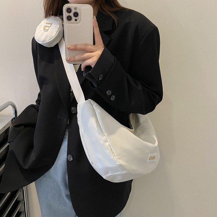 Ulzzang Korean Ins Japanese Simple Nylon Big Capacity 2 in 1 Women Hobo