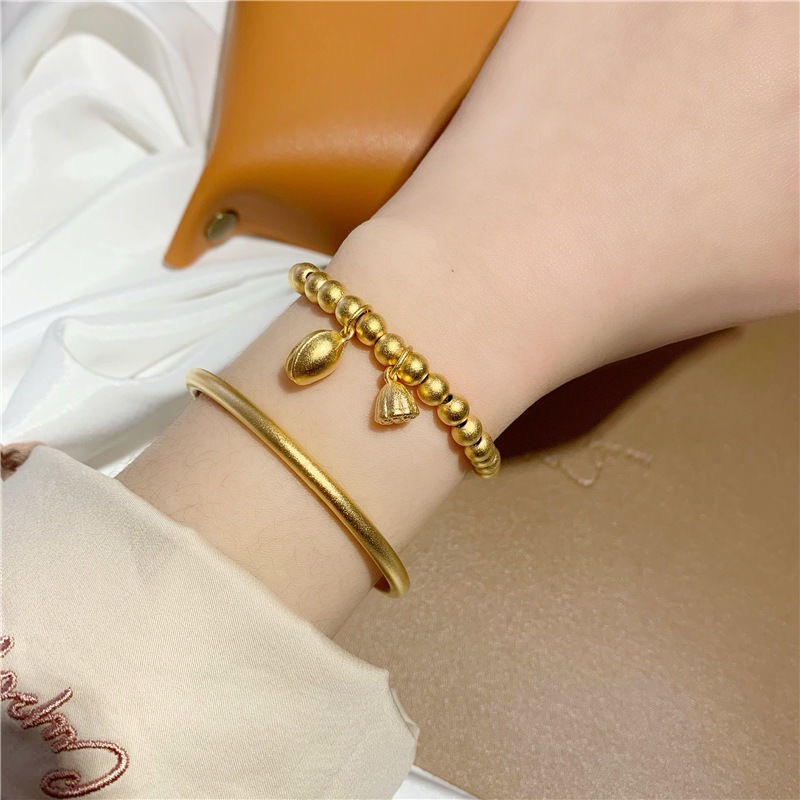 Raya Ramadan Lotus Roots And Hearts New Style Two Worlds Happy Bracelet Female Ethnic Chain Small Round Beads Titanium Steel Jewelry Simple Classy Gift Wholesale