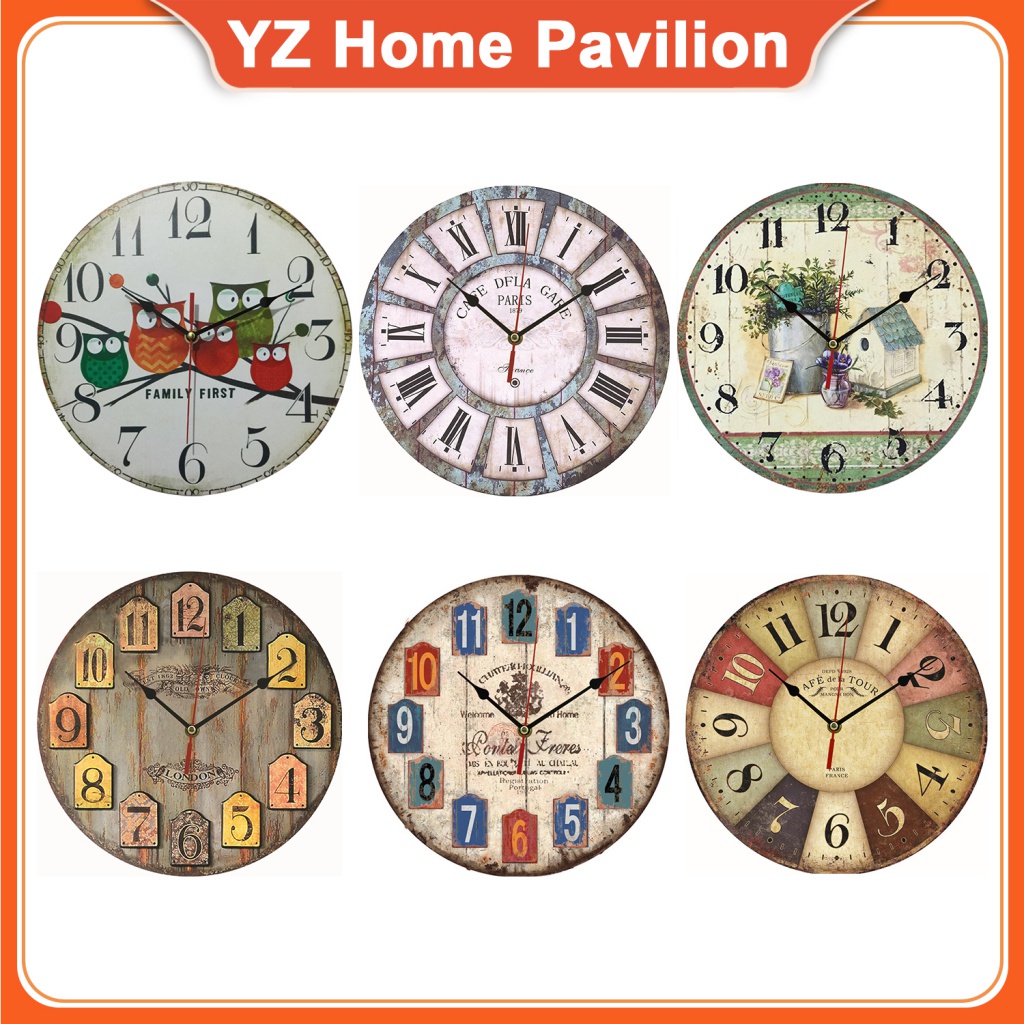 Vintage Wall Clock Round Mute Fashion Creative Bedroom Decoration Decorative Unique Quartz Living Room