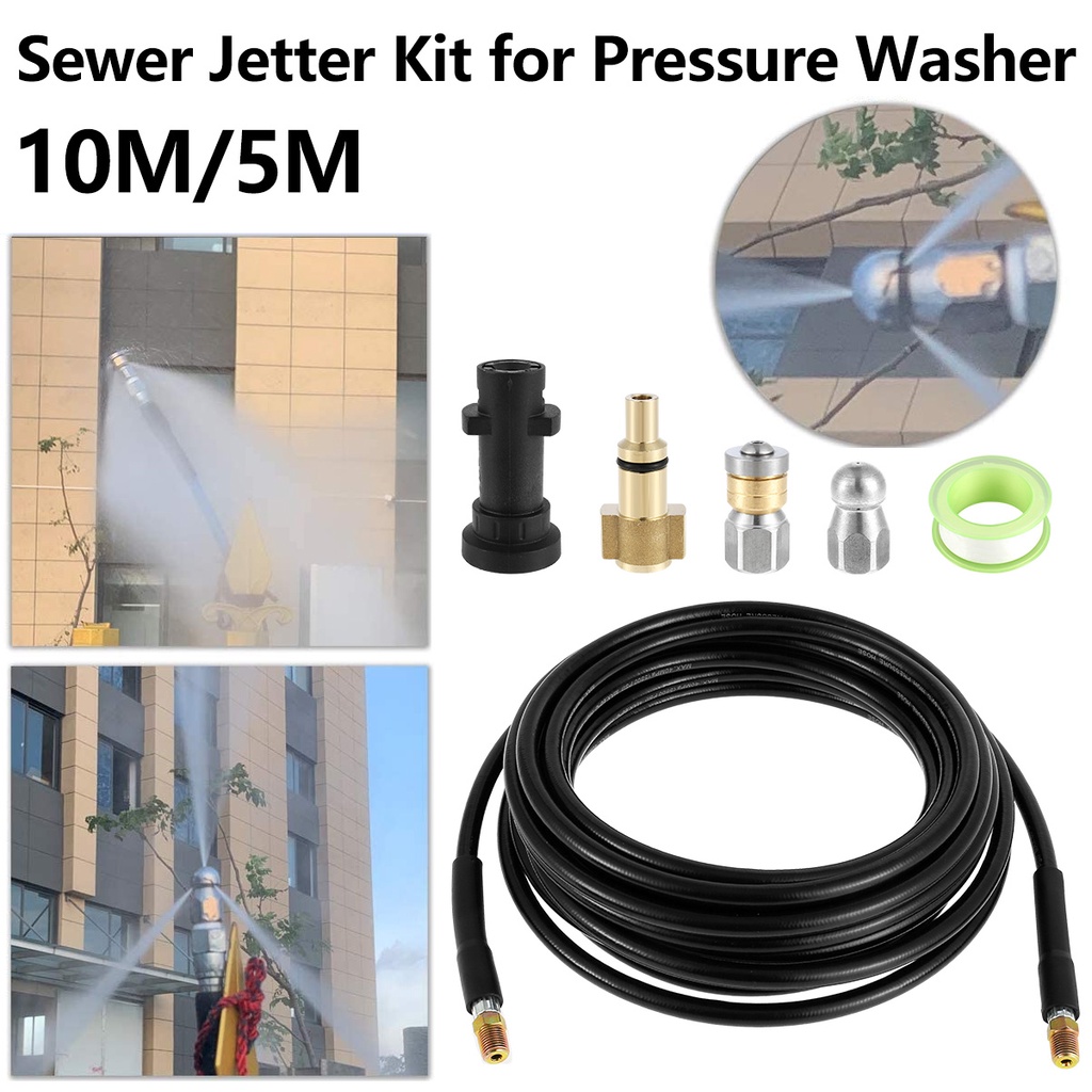 10M Sewer Jetter Kit 33 High Pressure Washer Drain Cleaning Hose Kit 1/