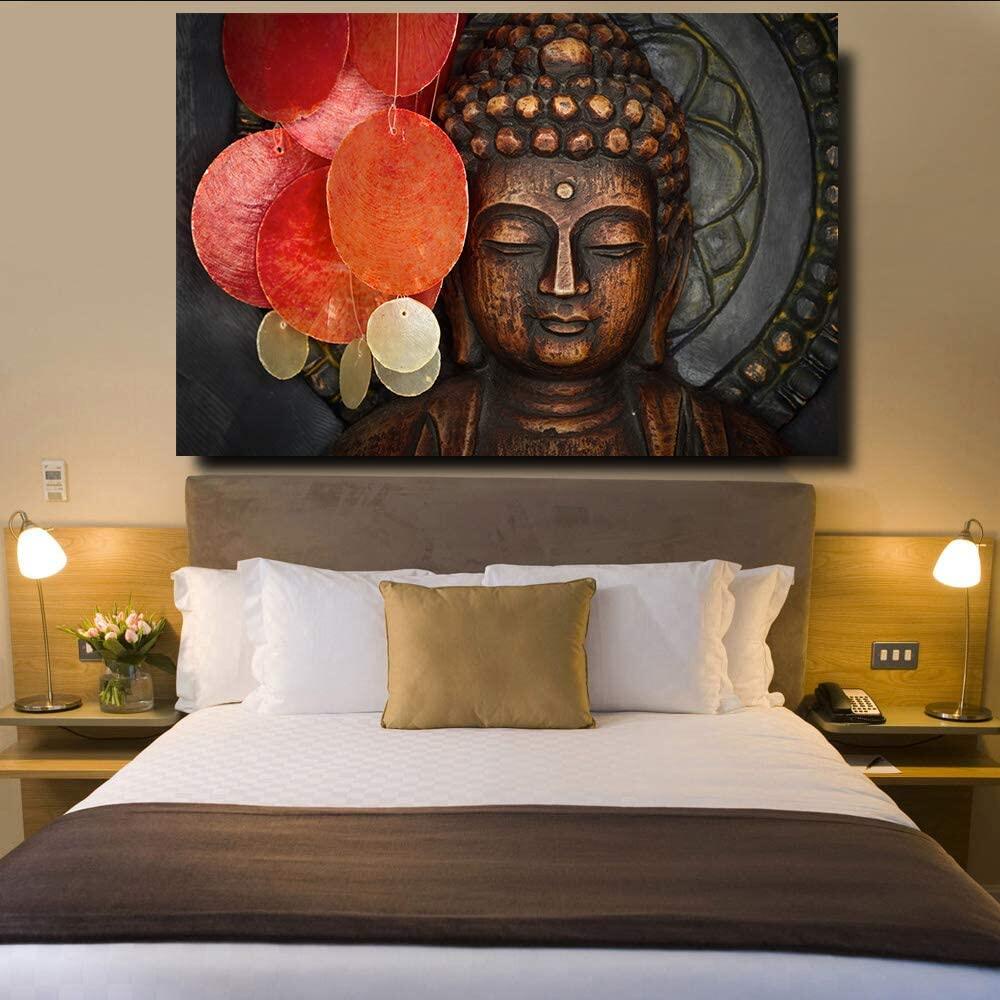 Natvva Buddha Canvas Painting Wall Art Wood Buddha Statue Canvas Prints Keep Inner Peaceful Buddha Artwork For Living Room Yoga Room